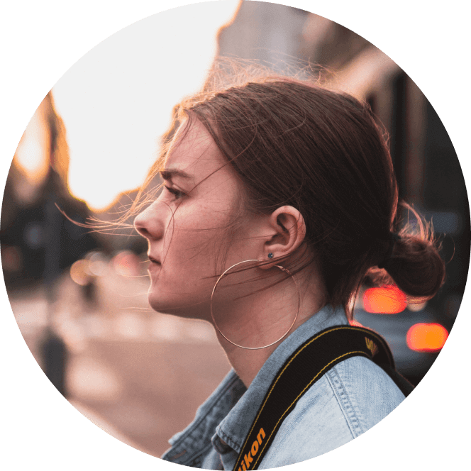 girl with hoop earings and floating hair